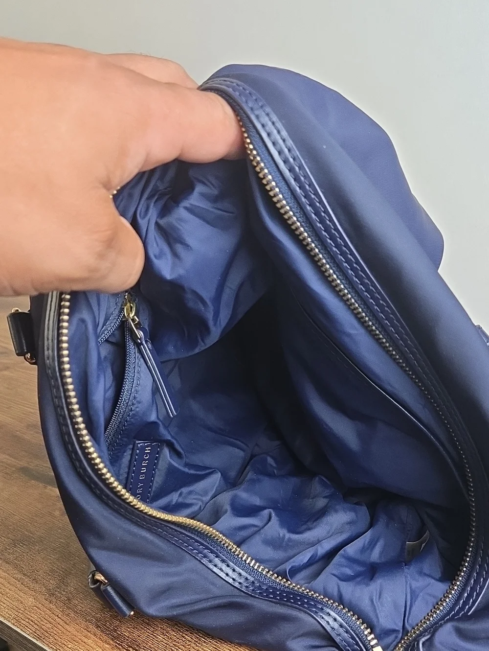 Tory Burch Tilda Navy Nylon Slouchy Satchel Shoulder Bag Quiet Luxury Minimalist